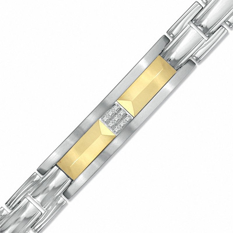 Main Image 1 of 1/10 CT. T.W. Diamond Bracelet in Stainless Steel with Yellow Tungsten Accents - 8.5&quot;