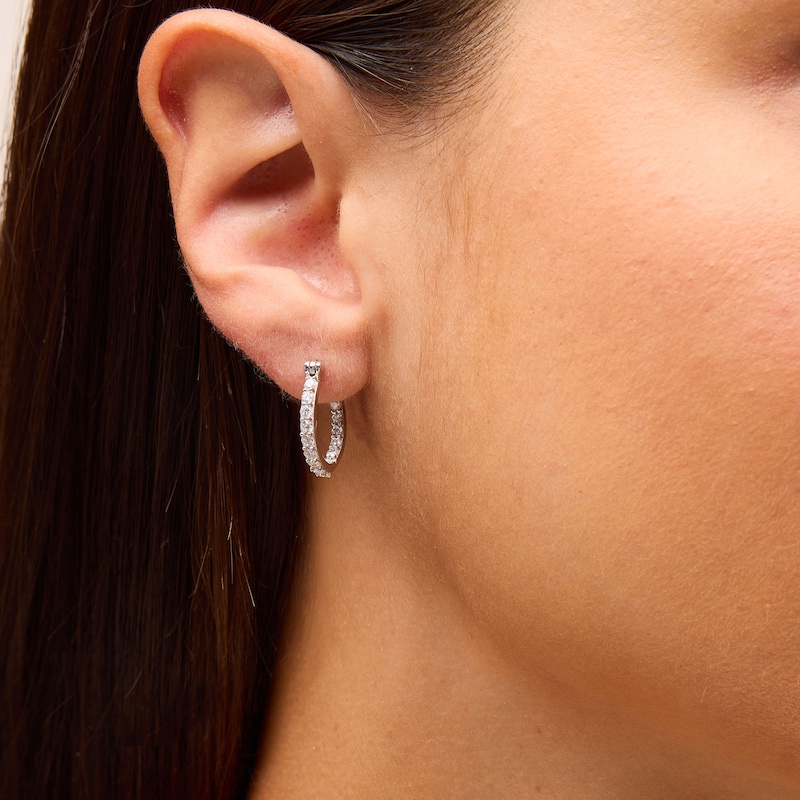 Main Image 2 of 10mm Cubic Zirconia Inside-Out Hoop Earrings in Sterling Silver