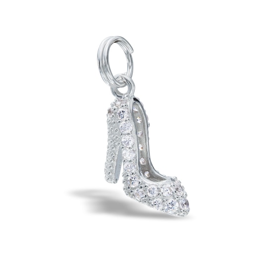 Cubic Zirconia High Heel Shoe Dangle Charm in Sterling Silver