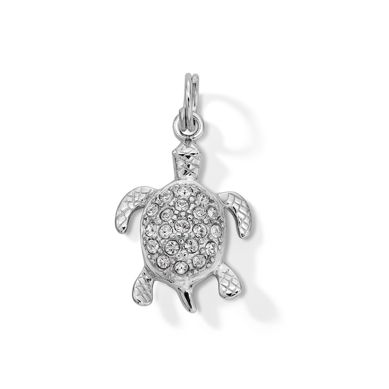 Crystal and Textured Turtle Dangle Charm in Sterling Silver