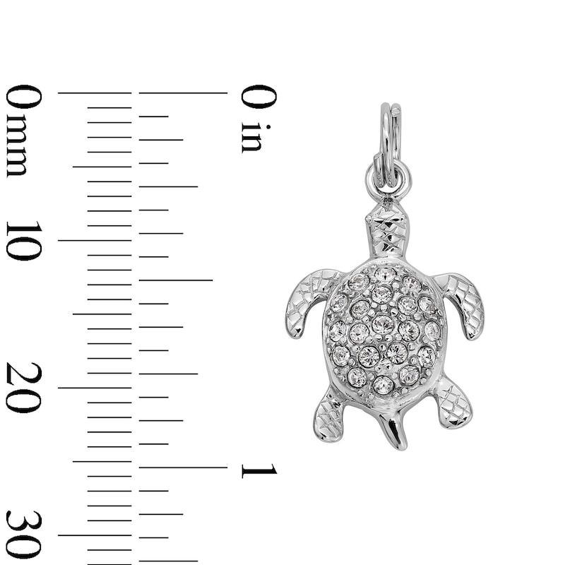 Main Image 4 of Crystal and Textured Turtle Dangle Charm in Sterling Silver