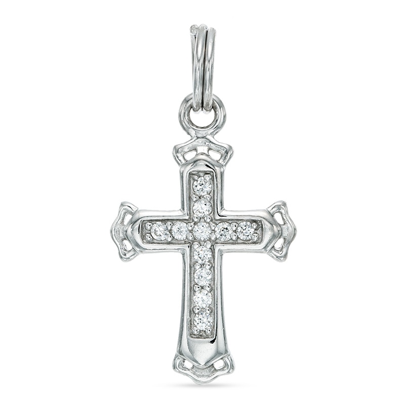 Main Image 1 of Cubic Zirconia Ornate Cross Dangle Charm in Sterling Silver