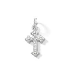 Cubic Zirconia Ornate Cross Dangle Charm in Sterling Silver