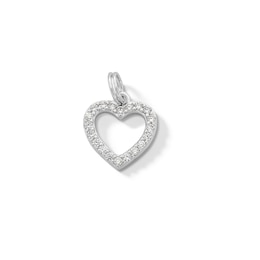 Cubic Zirconia Heart Outline Dangle Charm in Sterling Silver