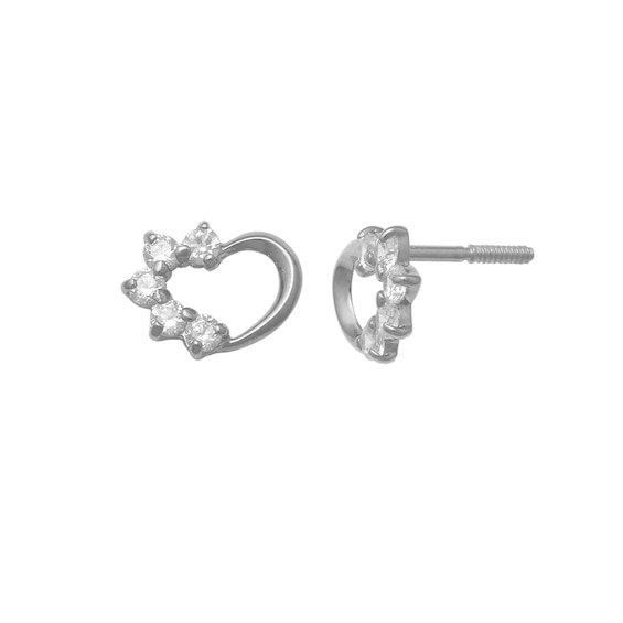 Child's Cubic Zirconia Heart Stud Earrings in 10K White Gold