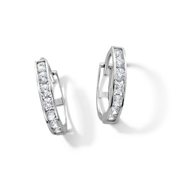 Cubic Zirconia Huggie Hoop Earrings in 10K White Gold