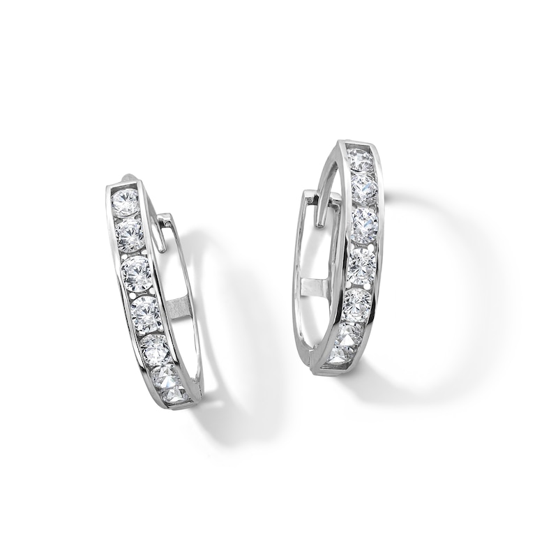 Main Image 1 of Cubic Zirconia Huggie Hoop Earrings in 10K White Gold