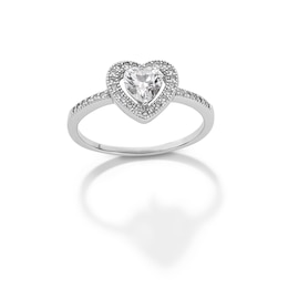 5.5mm Heart-Shaped Cubic Zirconia Frame Ring in Sterling Silver