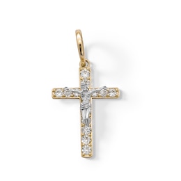 Cubic Zirconia Crucifix Necklace Charm in 10K Two-Tone Gold