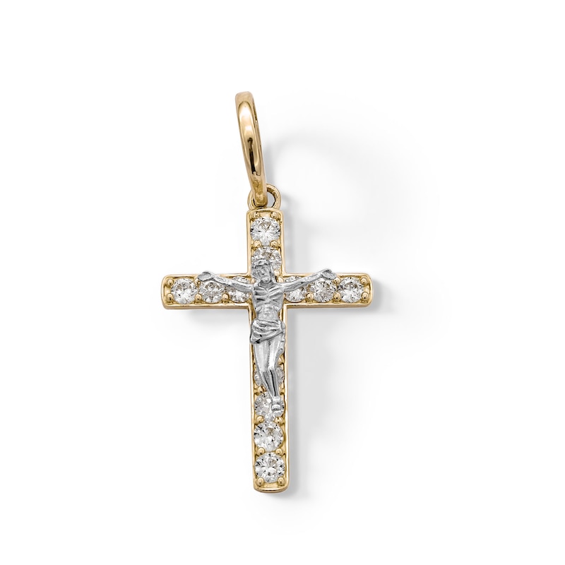 Main Image 1 of Cubic Zirconia Crucifix Necklace Charm in 10K Two-Tone Gold