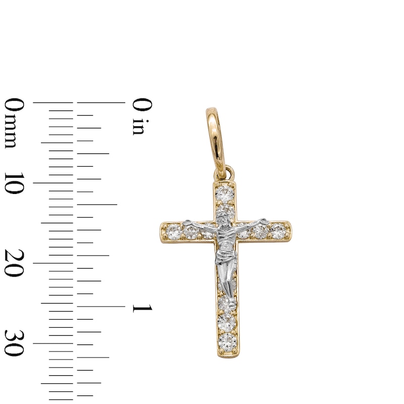 Main Image 4 of Cubic Zirconia Crucifix Necklace Charm in 10K Two-Tone Gold