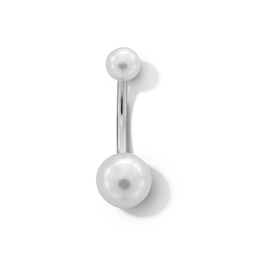 Solid Stainless Steel Faux Pearl Belly Button Ring - 14G 3/8"