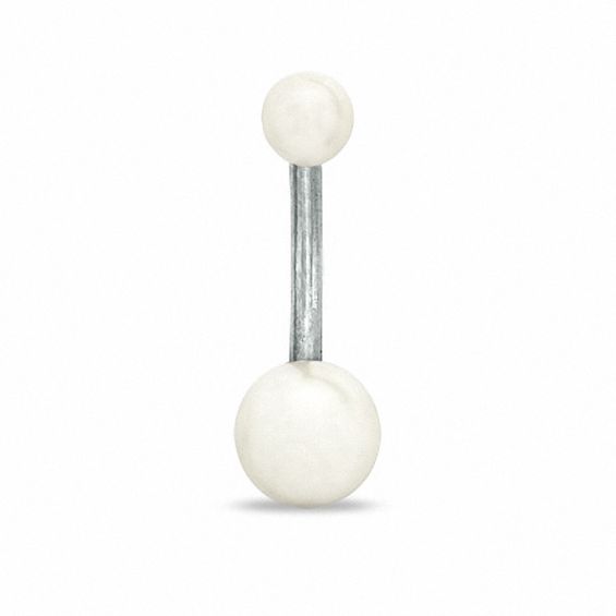 Solid Stainless Steel Faux Pearl Belly Button Ring - 14G 3/8"