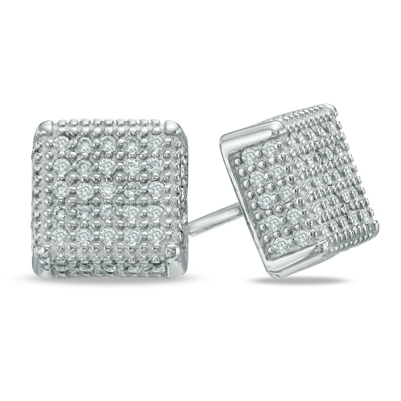 Main Image 1 of Cubic Zirconia Square Stud Earrings in Sterling Silver