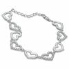 Thumbnail Image 2 of Cubic Zirconia and Polished Hearts Link Bracelet in Sterling Silver - 7.75&quot;