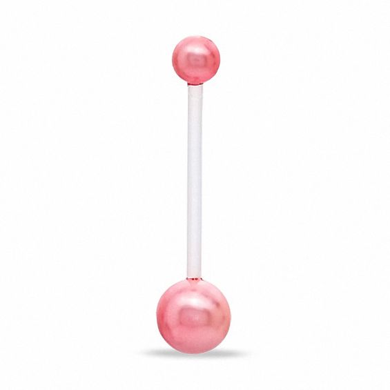 014 Gauge Flexible Belly Button Ring in Biopierce with Faux Pink Pearls - 7/8"