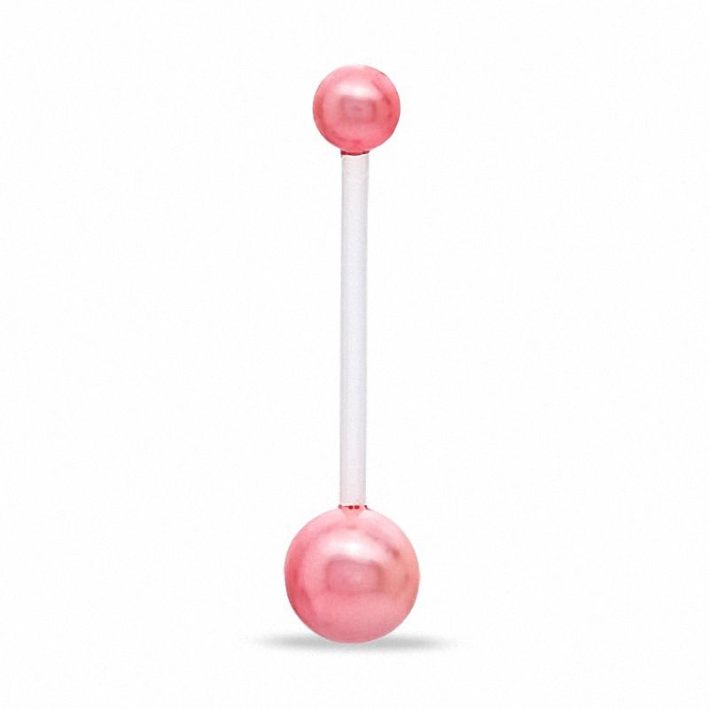 Main Image 1 of 014 Gauge Flexible Belly Button Ring in Biopierce with Faux Pink Pearls - 7/8&quot;