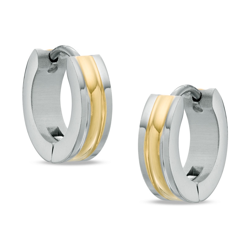 Main Image 1 of Huggie Earrings in Two-Tone Stainless Steel