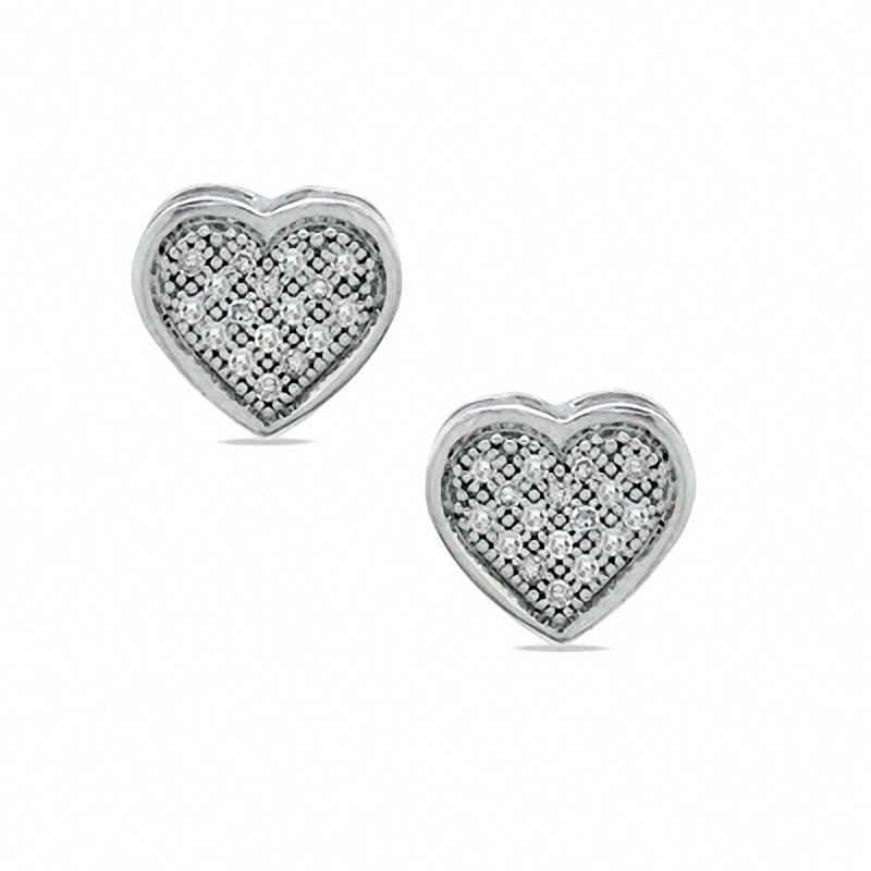 1/10 CT. T.W. Diamond Heart Stud Earrings in Sterling Silver | Banter
