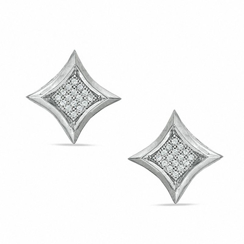 Main Image 1 of 1/10 CT. T.W. Diamond Concave Square Stud Earrings in Sterling Silver