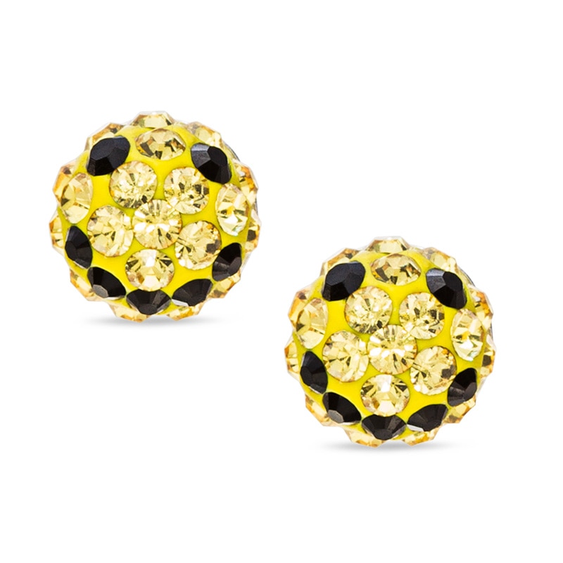 Main Image 1 of Child's Yellow and Black Crystal Smiley Face Ball Stud Earrings in Sterling Silver