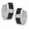 Thumbnail Image 1 of Sterling Silver with Black Enamel Bar Huggie Hoop Earrings