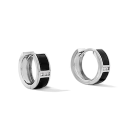 Sterling Silver with Black Enamel Bar Huggie Hoop Earrings