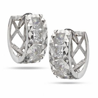 Cubic Zirconia Zig-Zag Huggie Hoop Earrings in 10K Gold | Banter