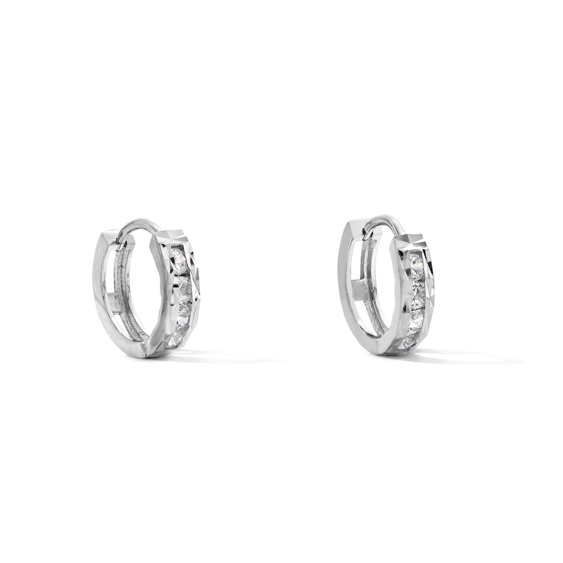 Main Image 1 of Cubic Zirconia Huggie Hoop Earrings in Solid Sterling Silver