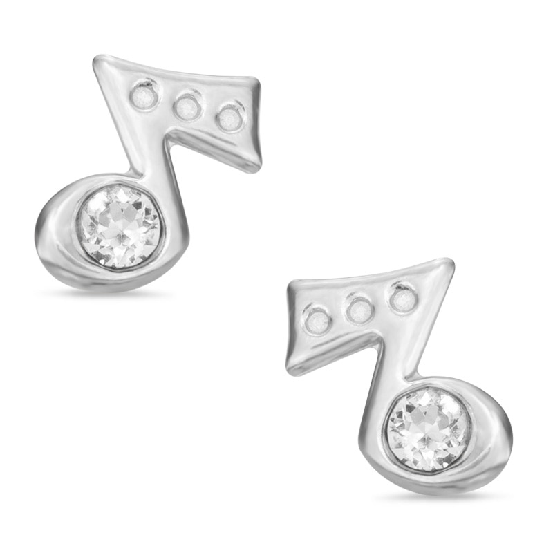 Main Image 1 of Child's Crystal Music Note Stud Earrings in Sterling Silver