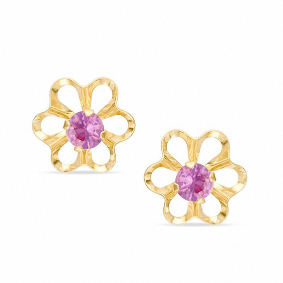 3mm Lab-Created Pink Sapphire Flower Earrings in 10K Gold