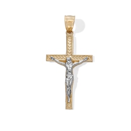 Textured Crucifix Two-Tone Necklace Charm in 10K Solid Gold