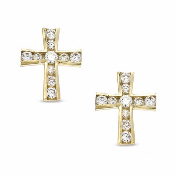 Cubic Zirconia Cross Earrings in 10K Gold