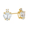 Thumbnail Image 1 of 6mm Heart-Shaped Aquamarine and Cubic Zirconia Stud Earrings in 10K Gold