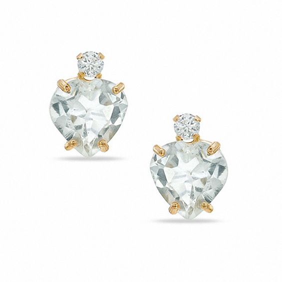6mm Heart-Shaped White Topaz and Cubic Zirconia Stud Earrings in 10K Gold