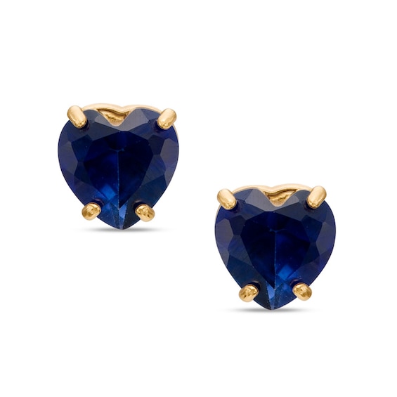 5mm Heart-Shaped Lab-Created Sapphire Stud Earrings in 10K Gold