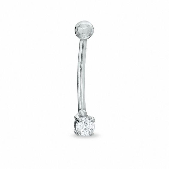 016 Gauge Curved Barbell with Cubic Zirconia in 10K White Gold