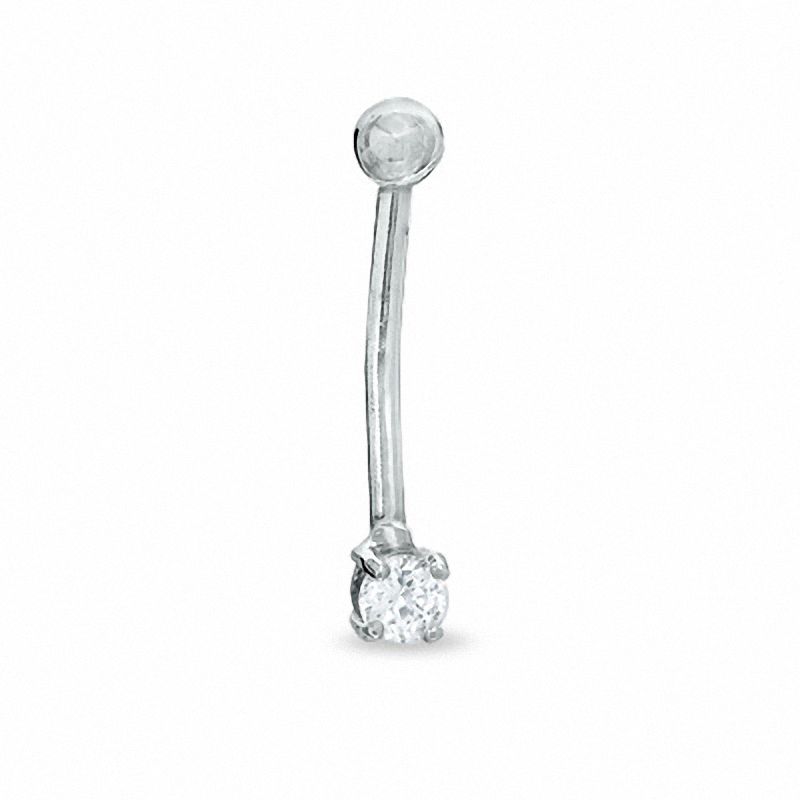 Main Image 1 of 016 Gauge Curved Barbell with Cubic Zirconia in 10K White Gold