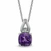 Thumbnail Image 0 of 8mm Cushion-Cut Amethyst and Diamond Accent Pendant in Sterling Silver