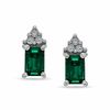 Thumbnail Image 0 of Emerald-Cut Lab-Created Emerald and Diamond Accent Earrings in Sterling Silver