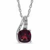 Thumbnail Image 0 of 7mm Cushion-Cut Garnet and Diamond Accent Pendant in Sterling Silver