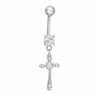 Thumbnail Image 0 of 014 Gauge Cubic Zirconia Cross Dangle Belly Button Ring in Stainless Steel