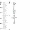 Thumbnail Image 1 of 014 Gauge Cubic Zirconia Cross Dangle Belly Button Ring in Stainless Steel