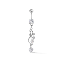 Solid Stainless Steel CZ Dangling Belly Button Ring - 14G 7/16&quot;