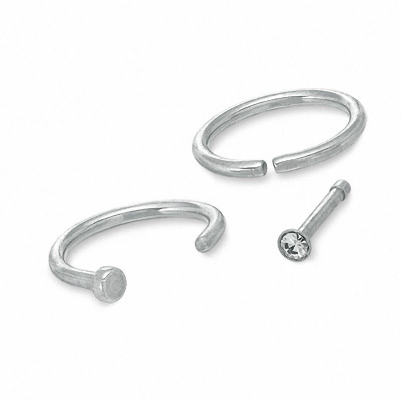 Solid Stainless Steel Nose Stud and Ring Set - 20G