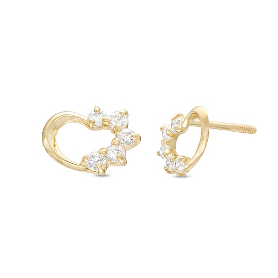 Child's Cubic Zirconia Open Heart Earrings in 10K Gold