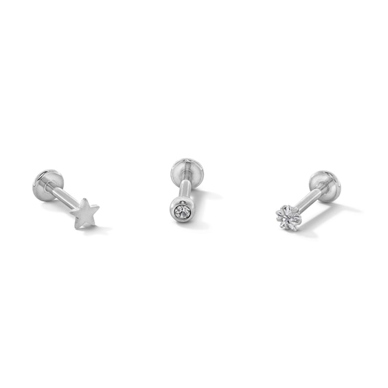 Stainless Steel Crystal Star Stud Set - 16G