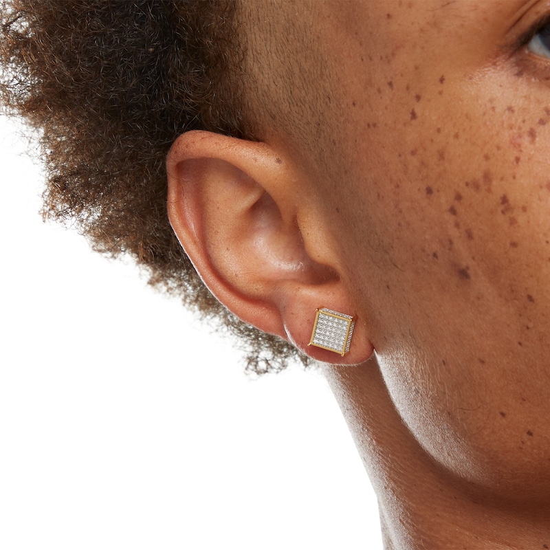 Men's 1/10 CT. T.W. Concave Square Multi-Diamond Stud Earrings in