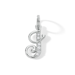 Cubic Zirconia Cursive &quot;J&quot; Charm in Sterling Silver