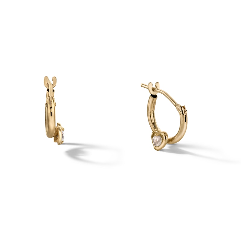 Main Image 1 of Cubic Zirconia Heart Hoop Earrings in 10K Gold